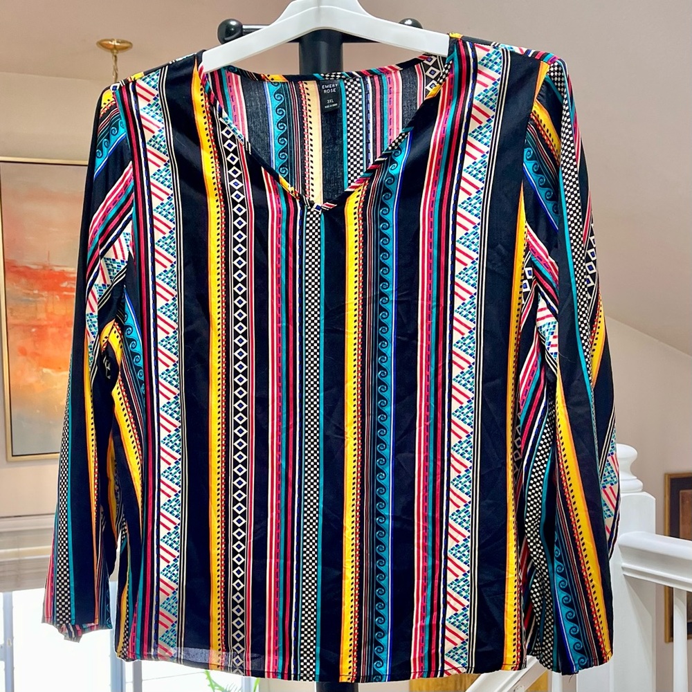 🌹Emery Rose🌹 Viscose Long Sleeve V-Neck Vibrant Colored Top  Size 3X